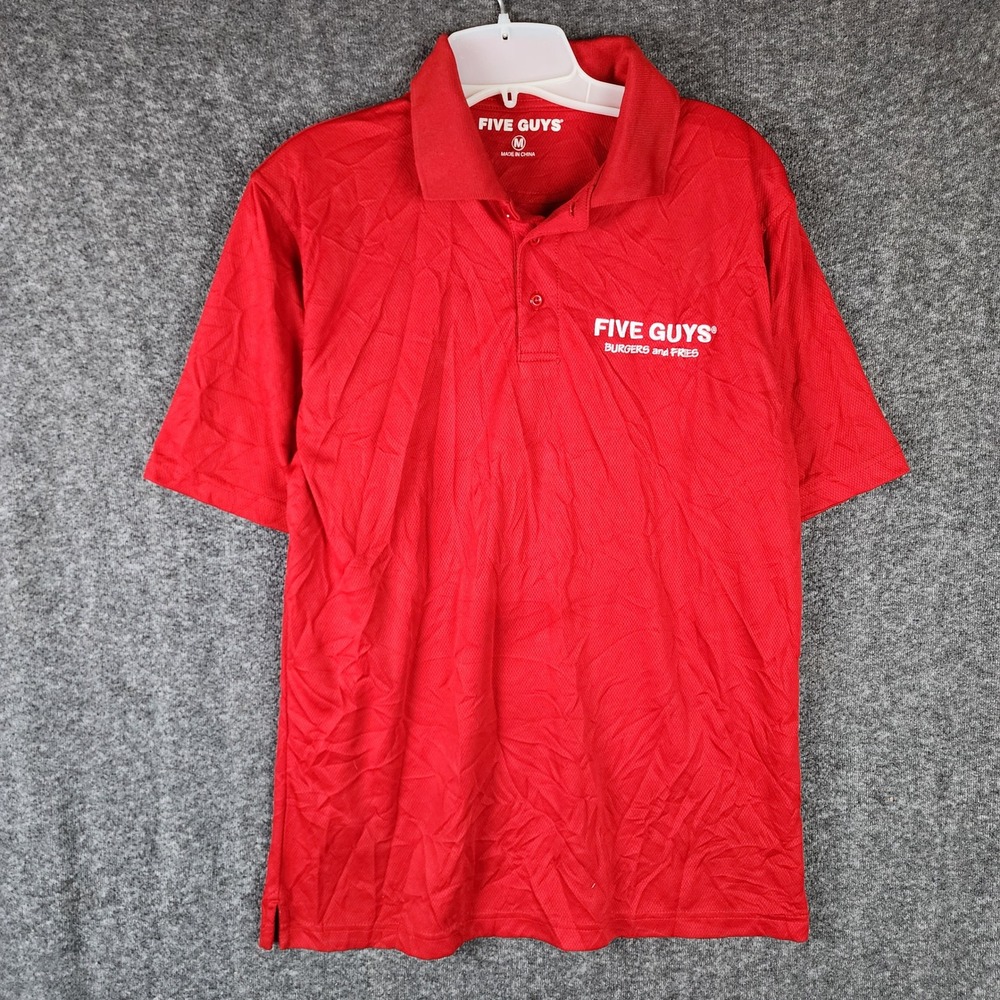 Five Guys Polo Shirt Mens M Burgers and Fries Red Short Sleeve EUC